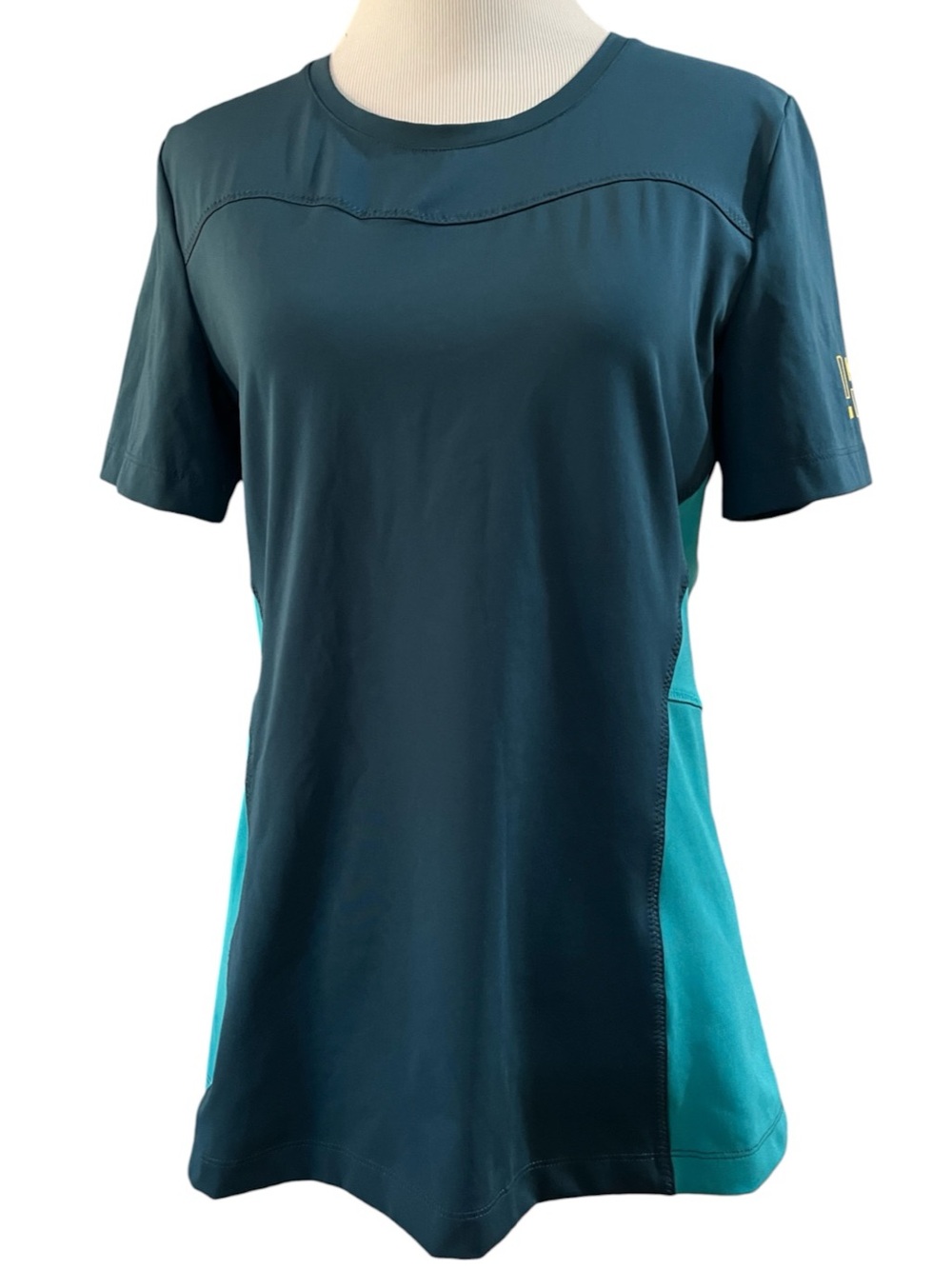 NIKE DRI-FIT WOMENS TWO-TONE ACTIVEWEAR WORKOUT TEE SHIRT BLUE GREEN SIZR MEDIUM
